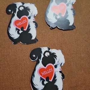 3 Vintage Hallmark Skunk Die Cut Valentines